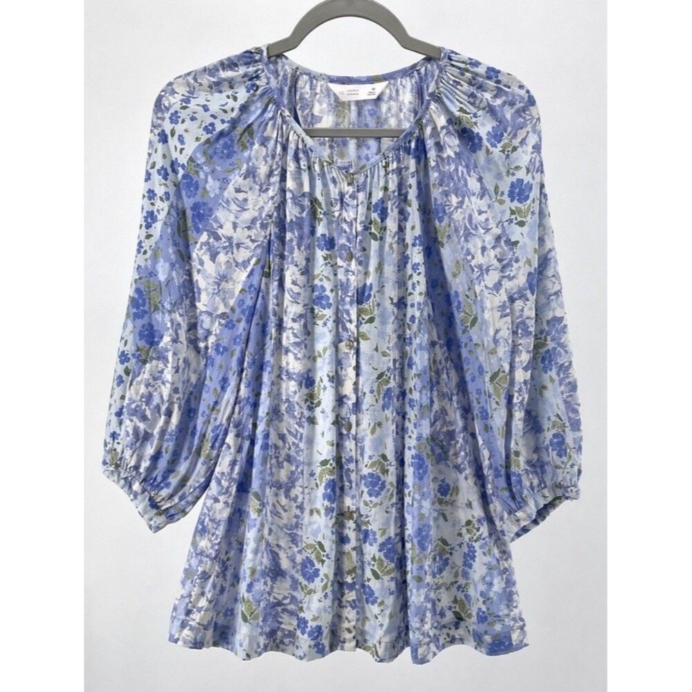 Lauren Conrad Women’s Floral Peasant Top Blouse Medium Botanical 3/4 Sleeve